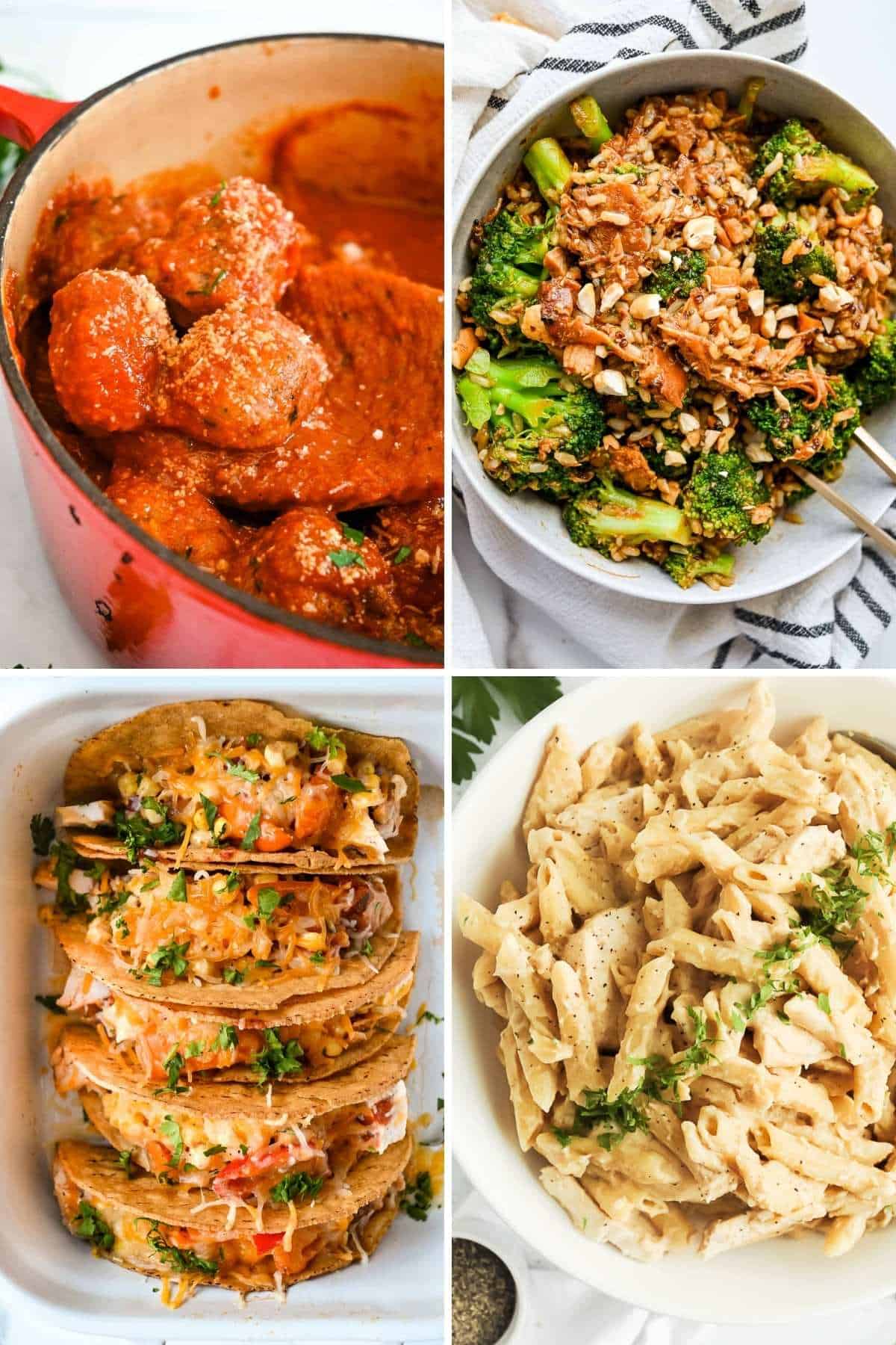 collage of photos from list of healthy family dinner ideas.