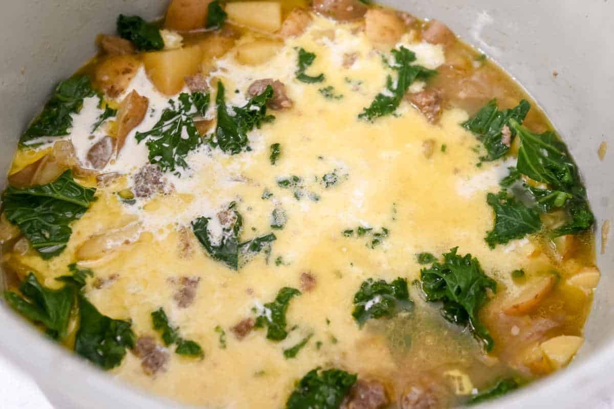 cream in kale potato soup.