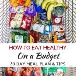 How to Eat Healthy on a budget for a family of four. Family meal planning and meal plan tips including grocery list for eating organic on a budget.