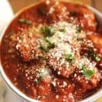 Healthy homemade recipe for Italian meatballs in the slow cooker. Great crockpot recipe that is easy and uses marinara sauce. Very adaptable and a great keto meatball and gluten free meatball