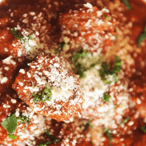 This recipe for crockpot meatballs is made with simple ingredients.  Almond flour, garlic, salt, and Parmesan cheese make these slow cooker meatballs delicious and gluten free.