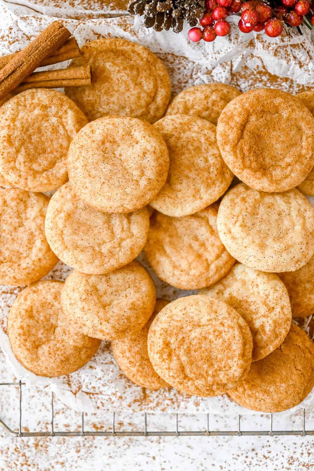 snickerdoodles made with no cream of tartar on a cooling sheet