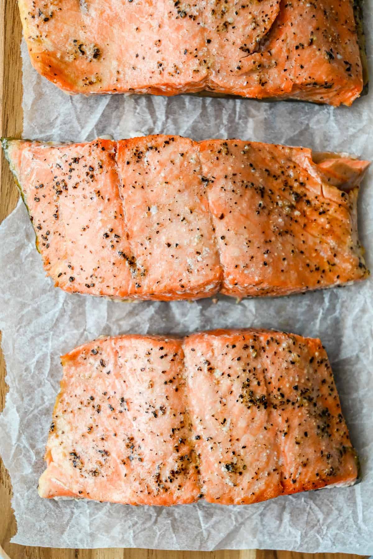 tray of air fryer salmon