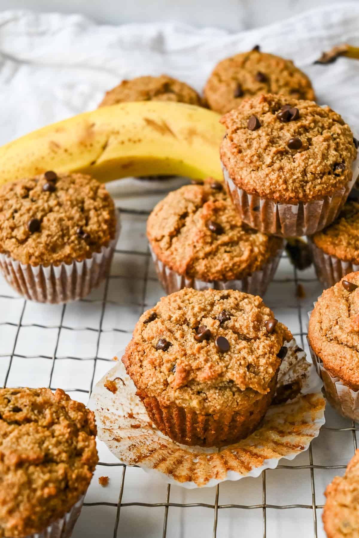 almond flour banana muffins on a cooling rack