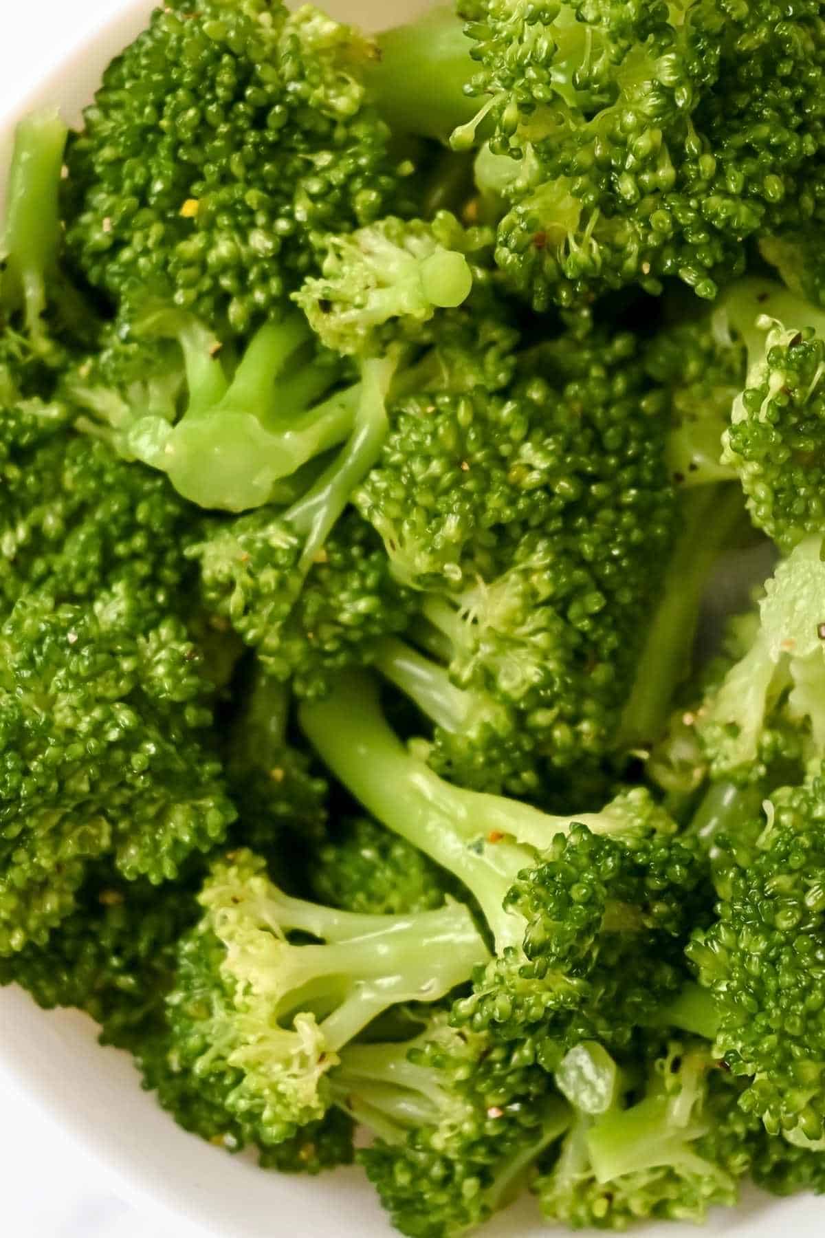 close up of steamed broccoli.