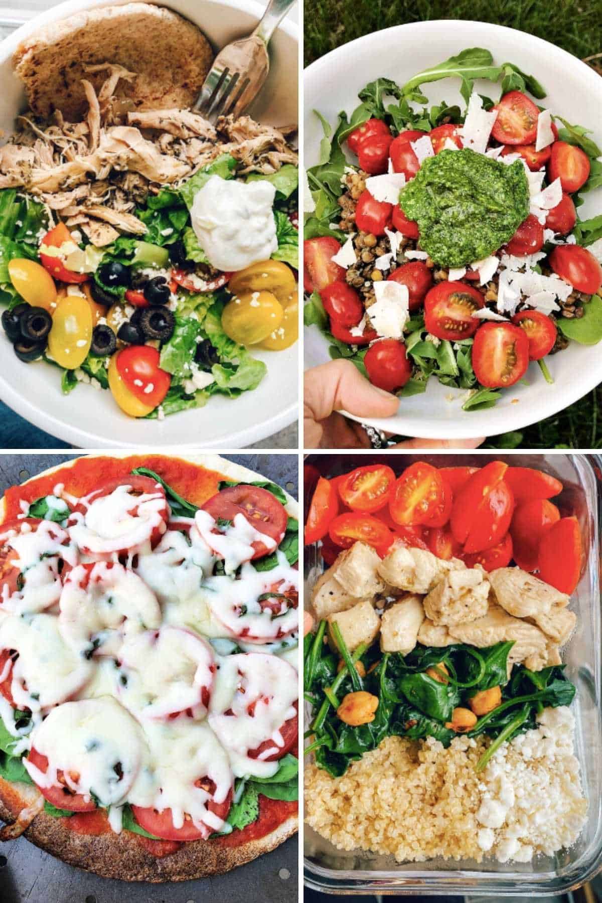 collage of healthy lunch ideas for teens.