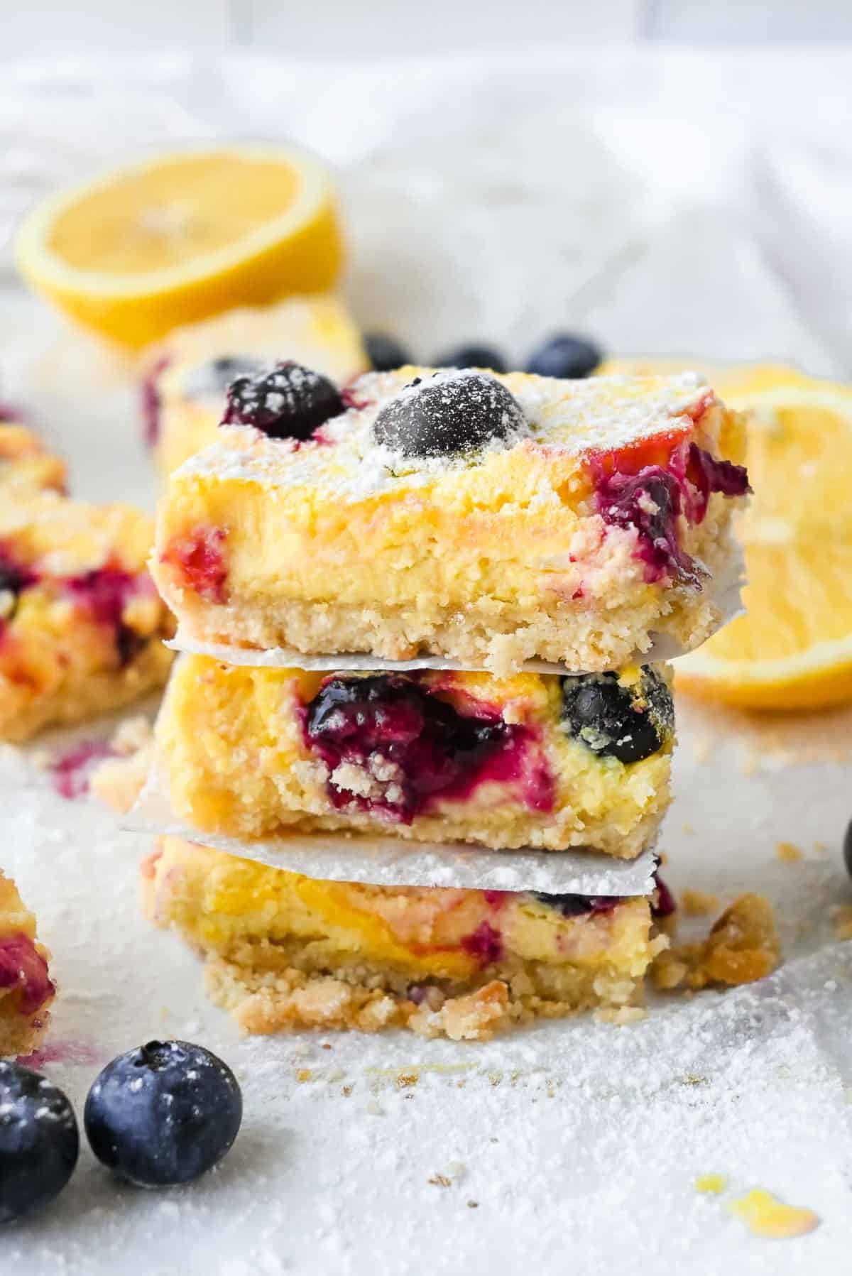 stack of blueberry lemon bars