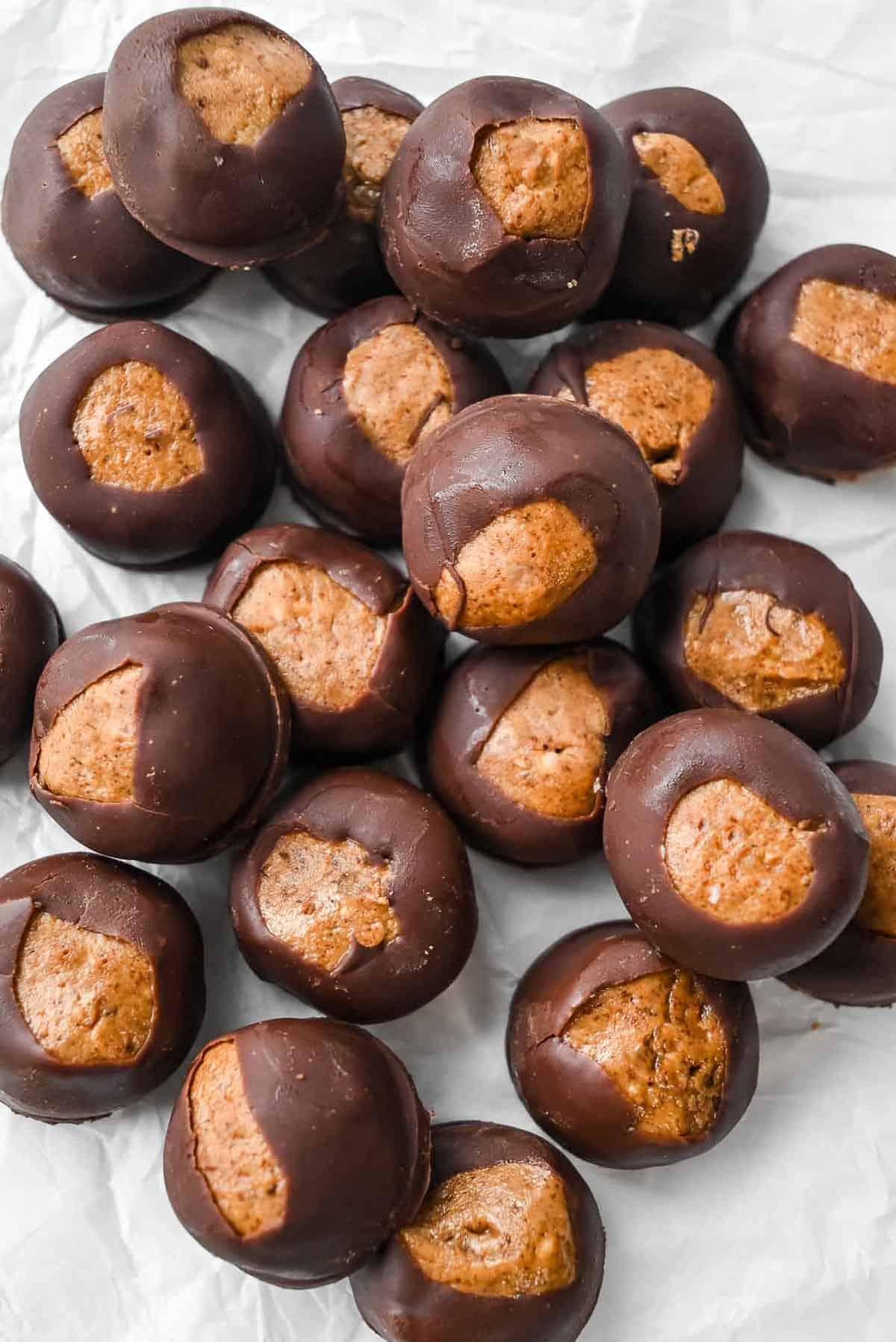 buckeye candy laying on a white background.