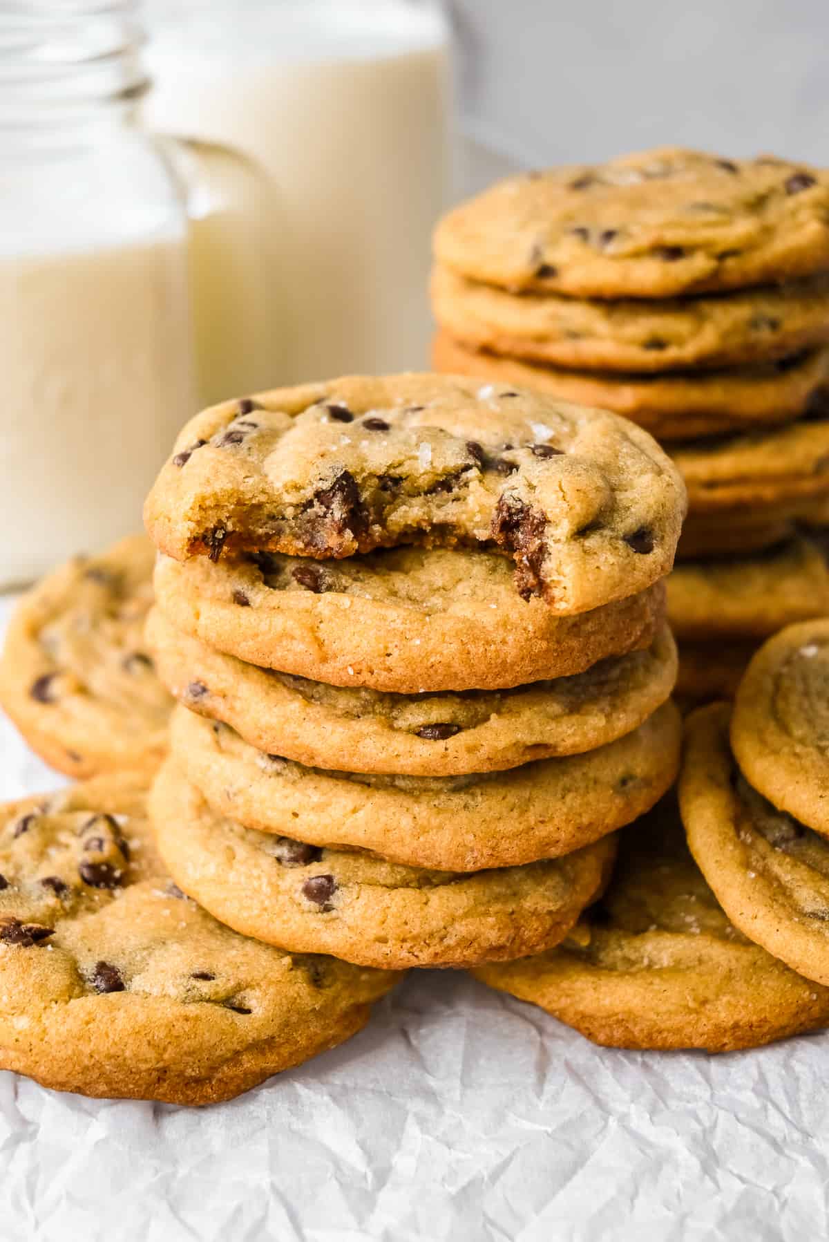 stack of dairy free chocolate chip cookies
