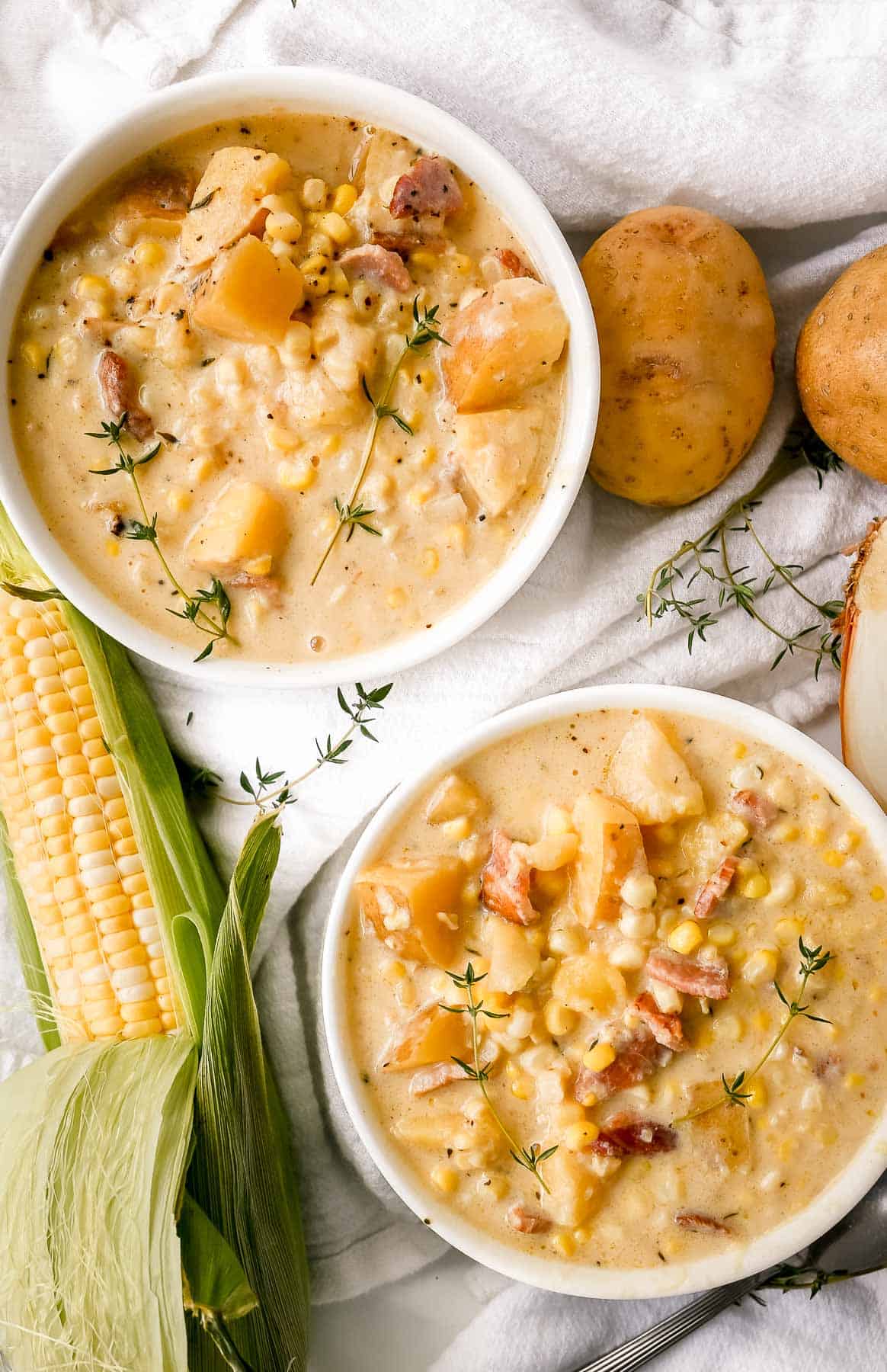 two bowls of instant pot corn chowder