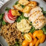 Mediterranean Grain Bowl made with chicken, whole grains and veggies - a Panera copycat warm grain bowl!  Super easy to make at home!