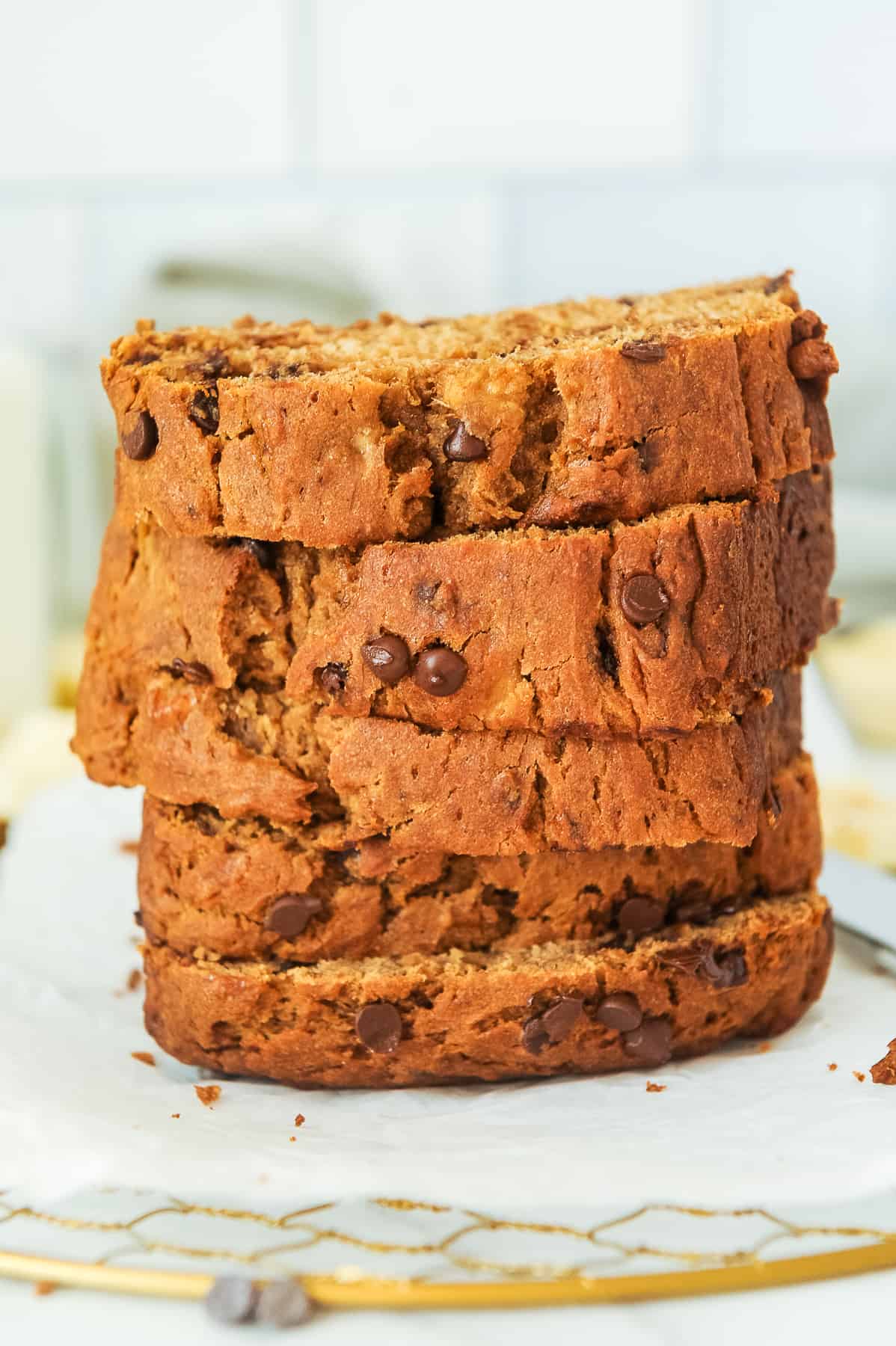 stack of healthy chocolate chip banana bread