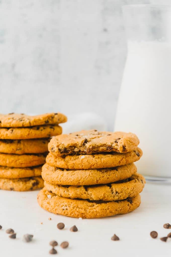 stacks of cookies with milk