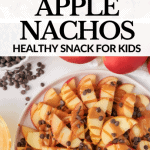 Apple nachos are an easy healthy snack for kids! This healthy apple nachos recipe is made with peanut butter, apples and chocolate chips will be a hit!