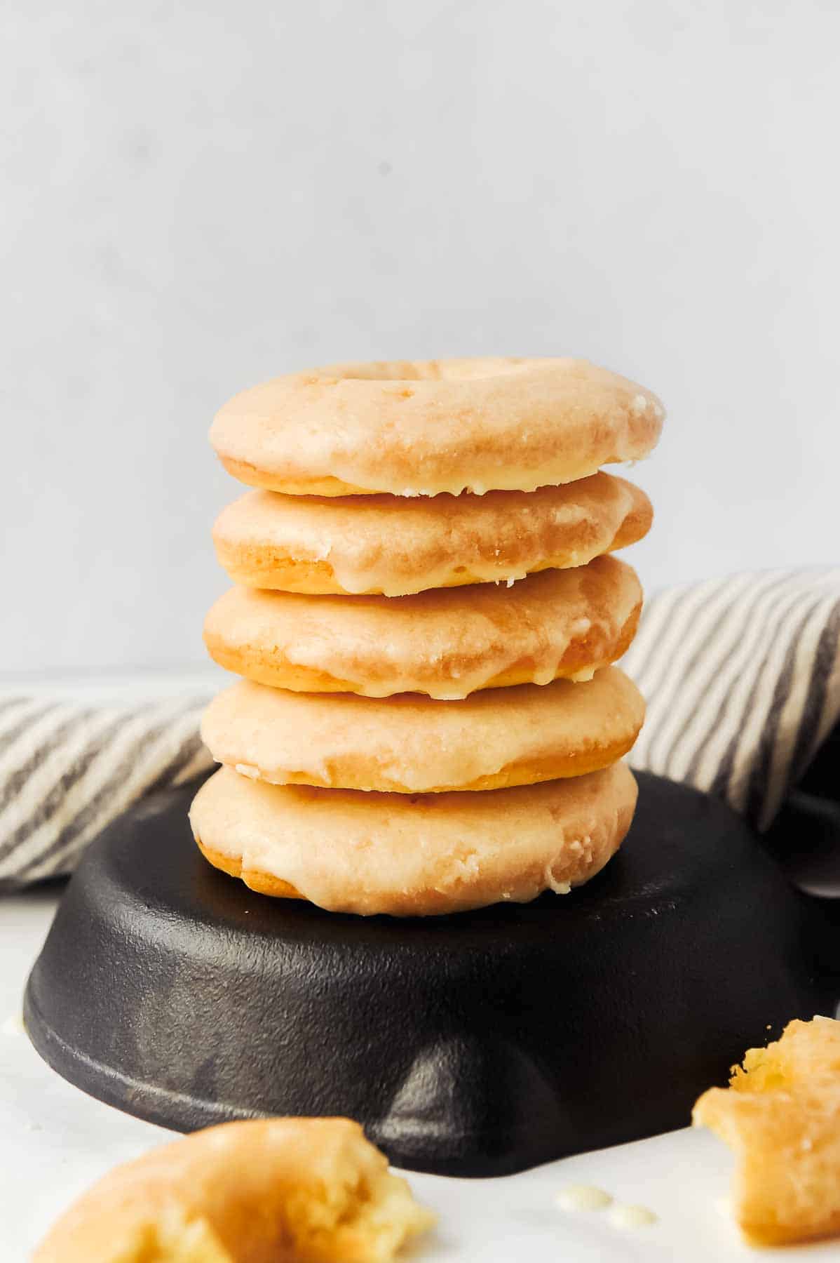Stack of keto donuts on a skillet