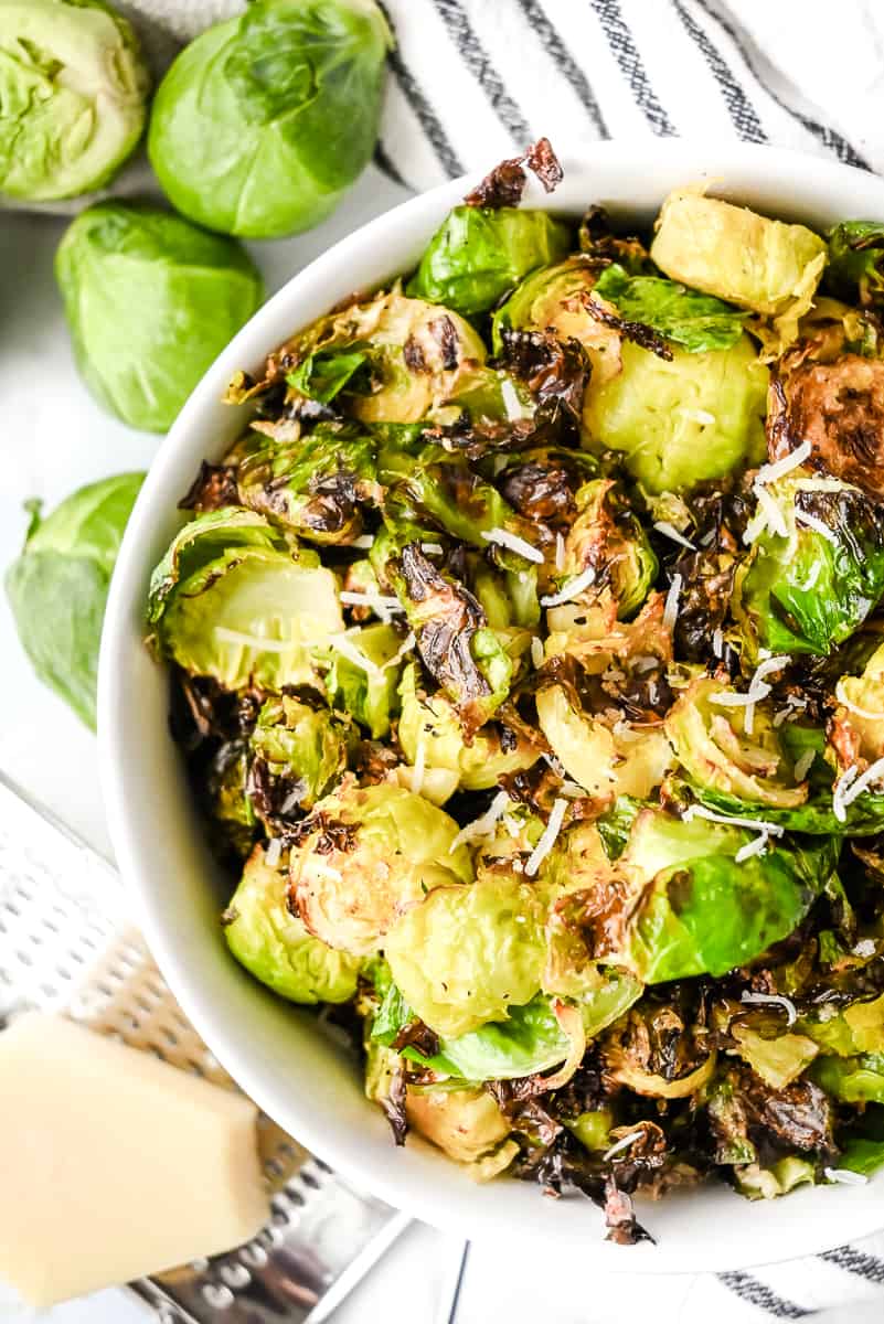 bowl of brussel sprouts with parmesan