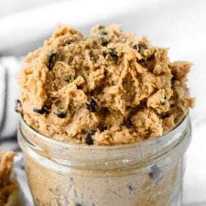 healthy chickpea cookie dough in a jar.