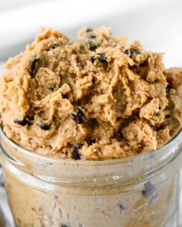 healthy chickpea cookie dough in a jar.