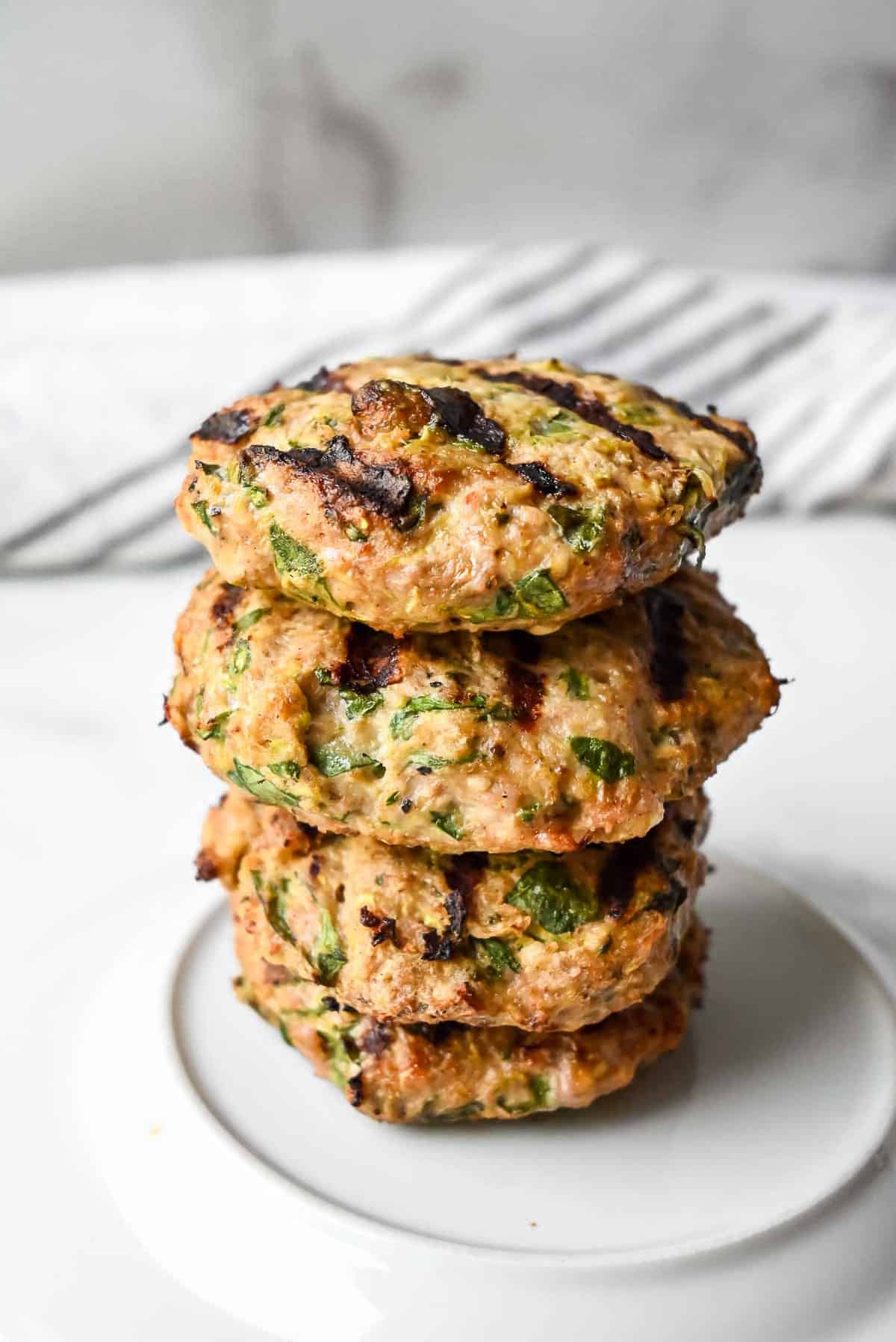healthy turkey burger in a stack on a plate