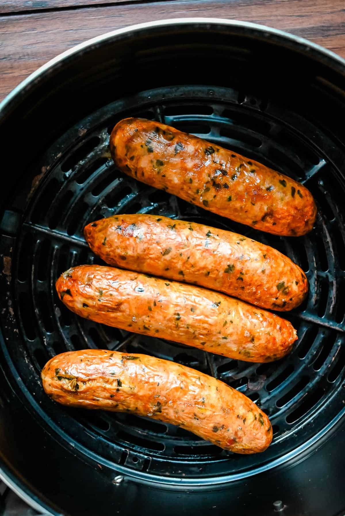 cooked italian chicken sausage in the air fryer.