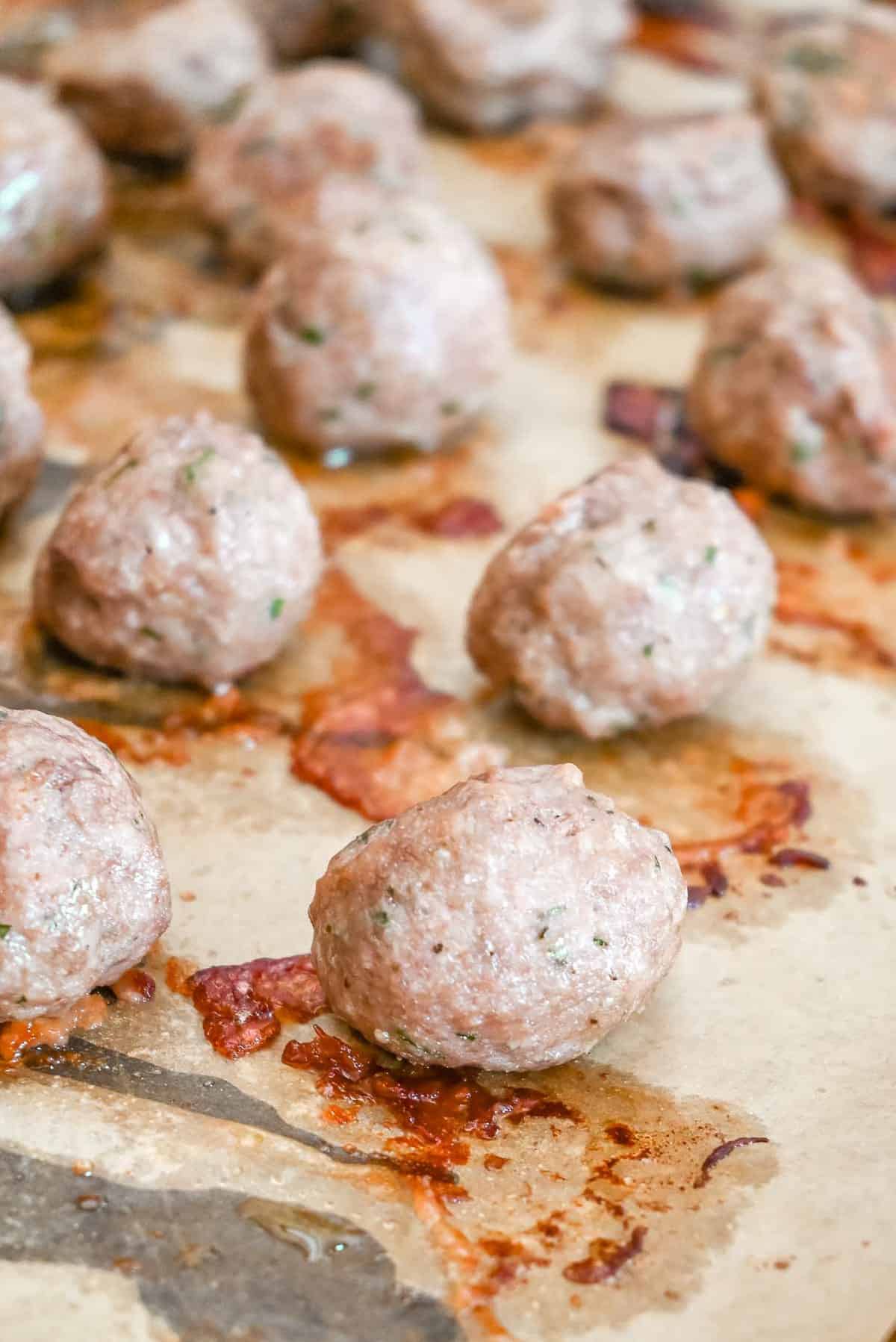 eggless meatballs on a baking sheet