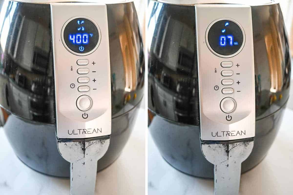 Ultrean air fryer showing 400F and 7 minutes.