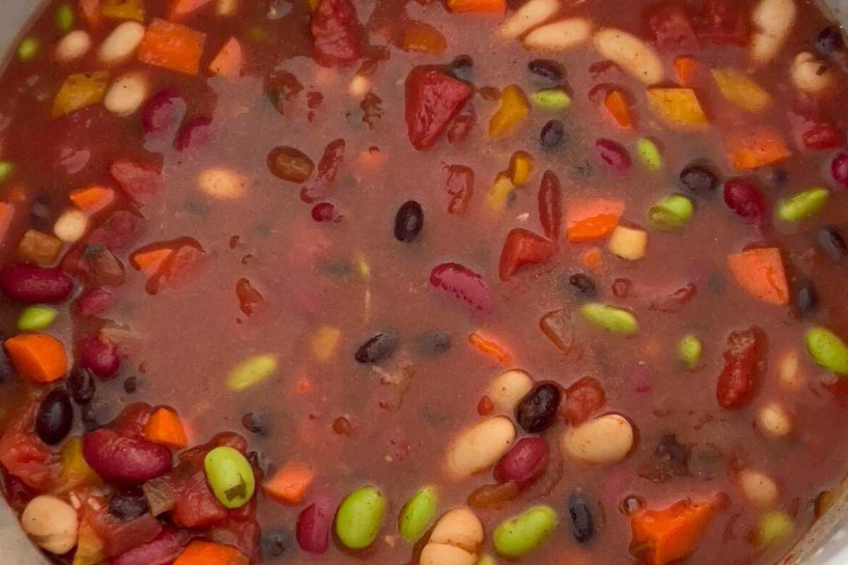 close up of chili in a pressure cooker.