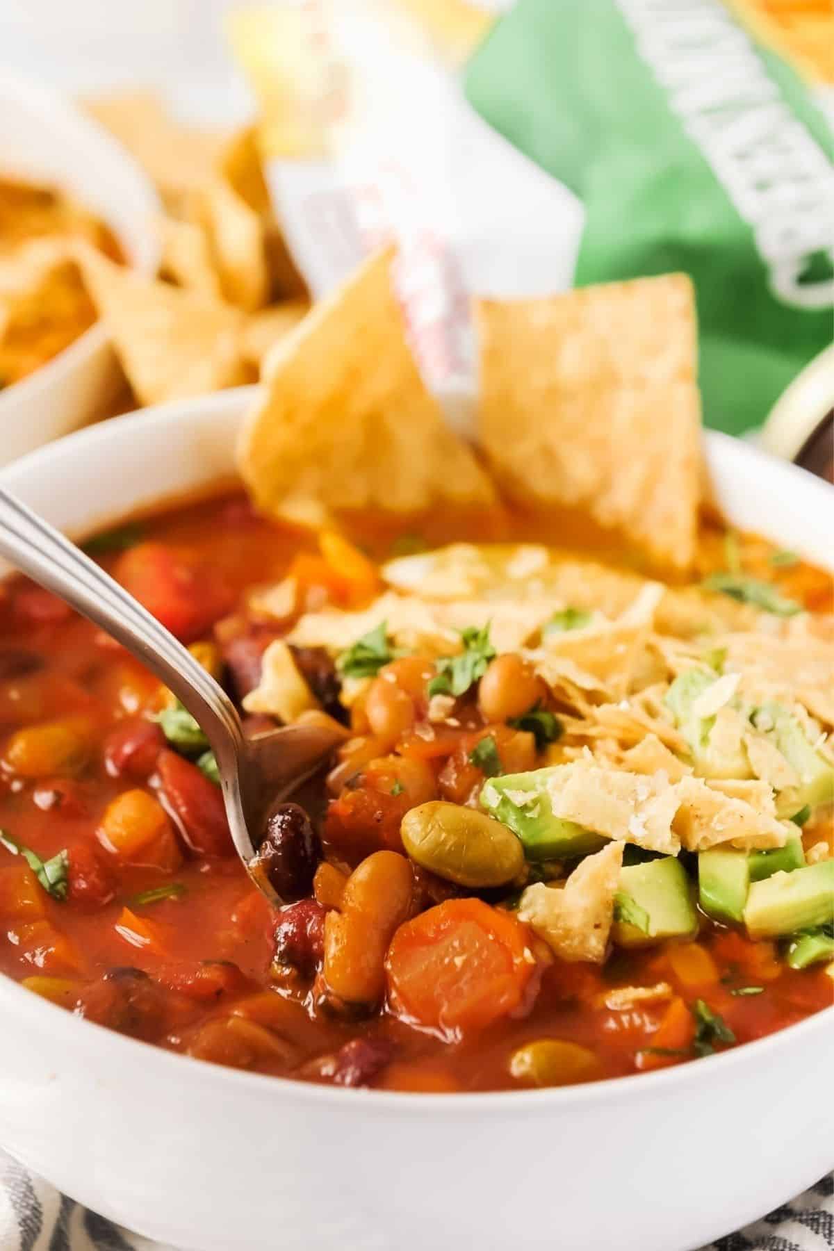 bowl of chili with vegetables
