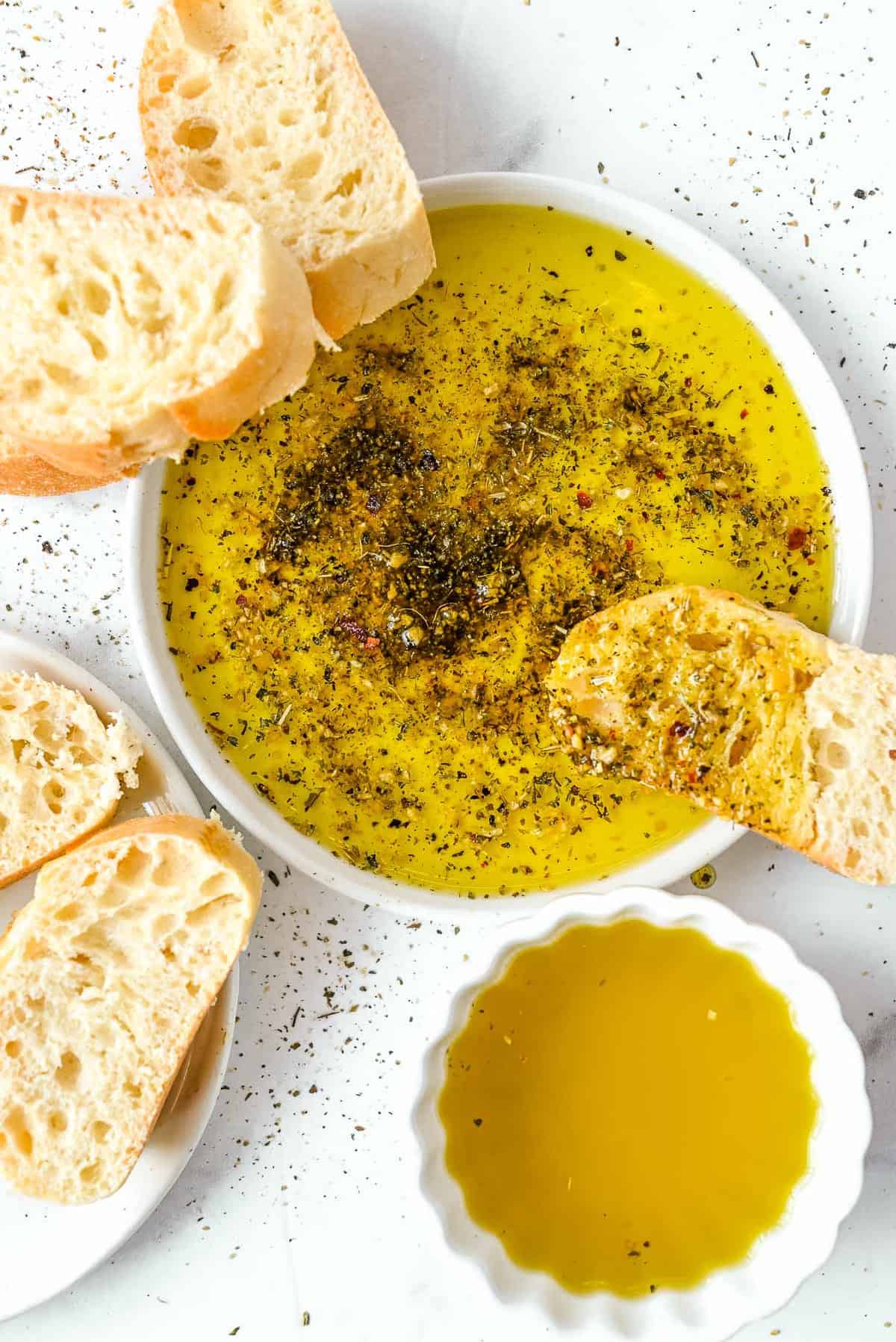 oil with Italian seasoning for dipping bread