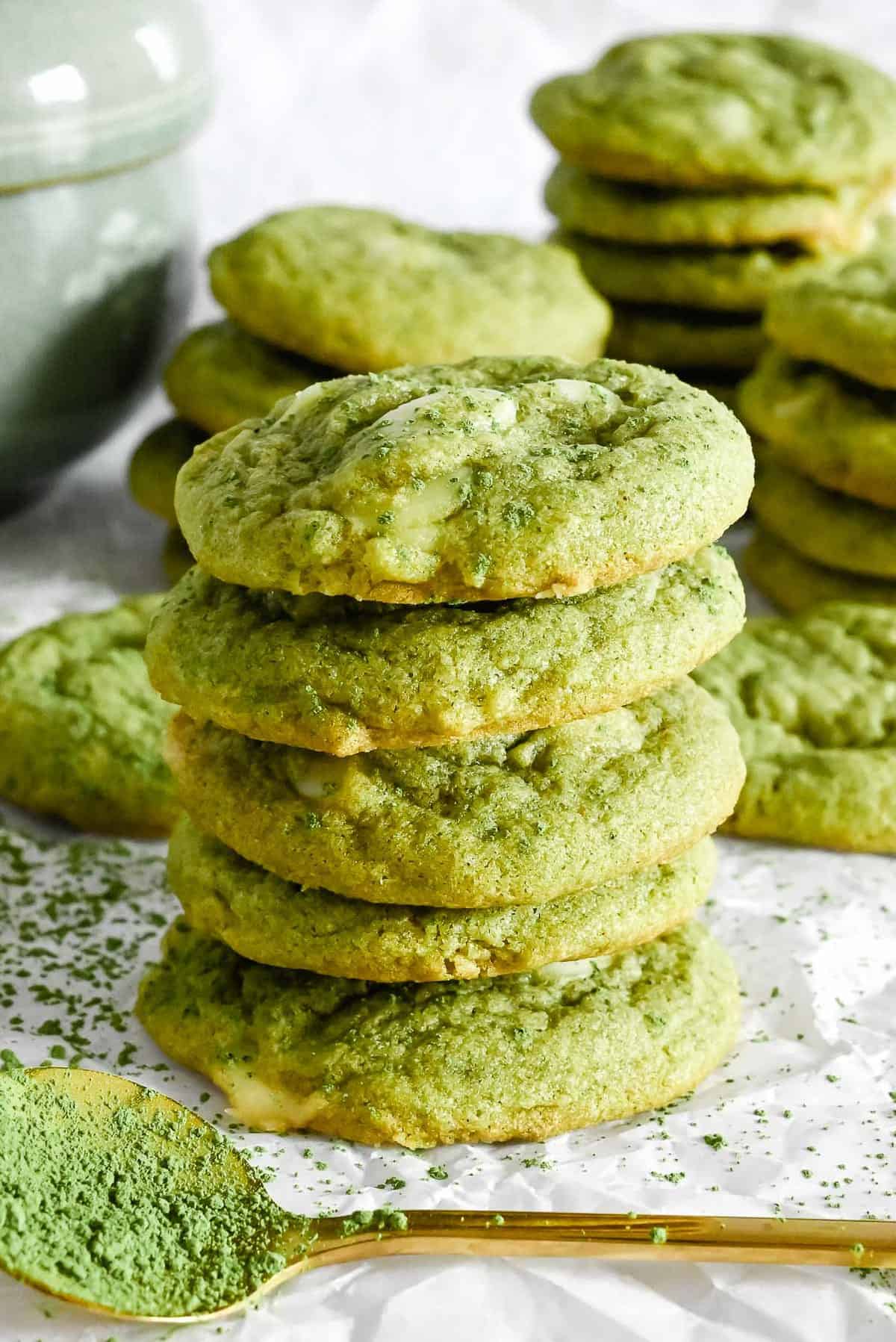 stack of matcha cookies