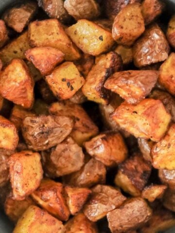 close up shot of air fryer breakfast potatoes.
