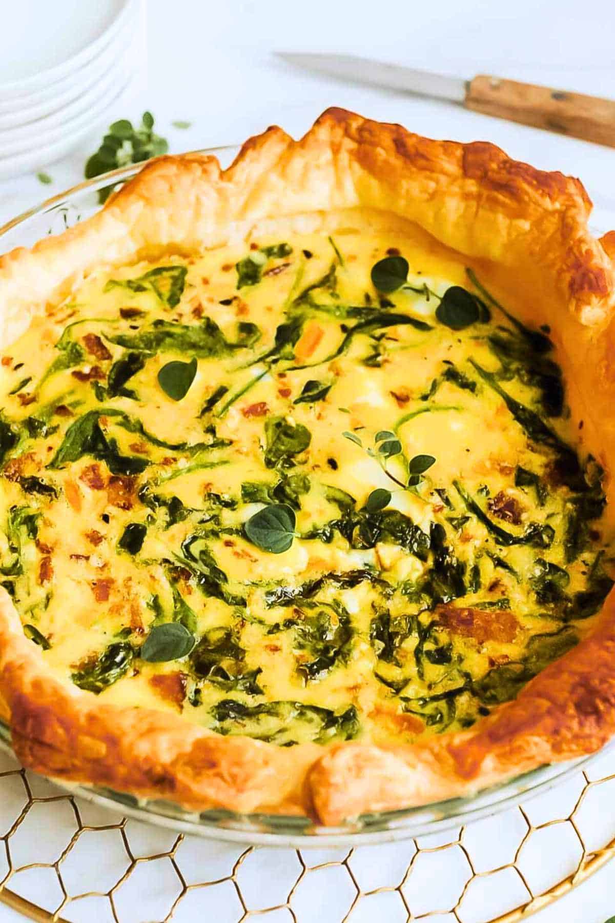 full shot of puff pastry quiche.