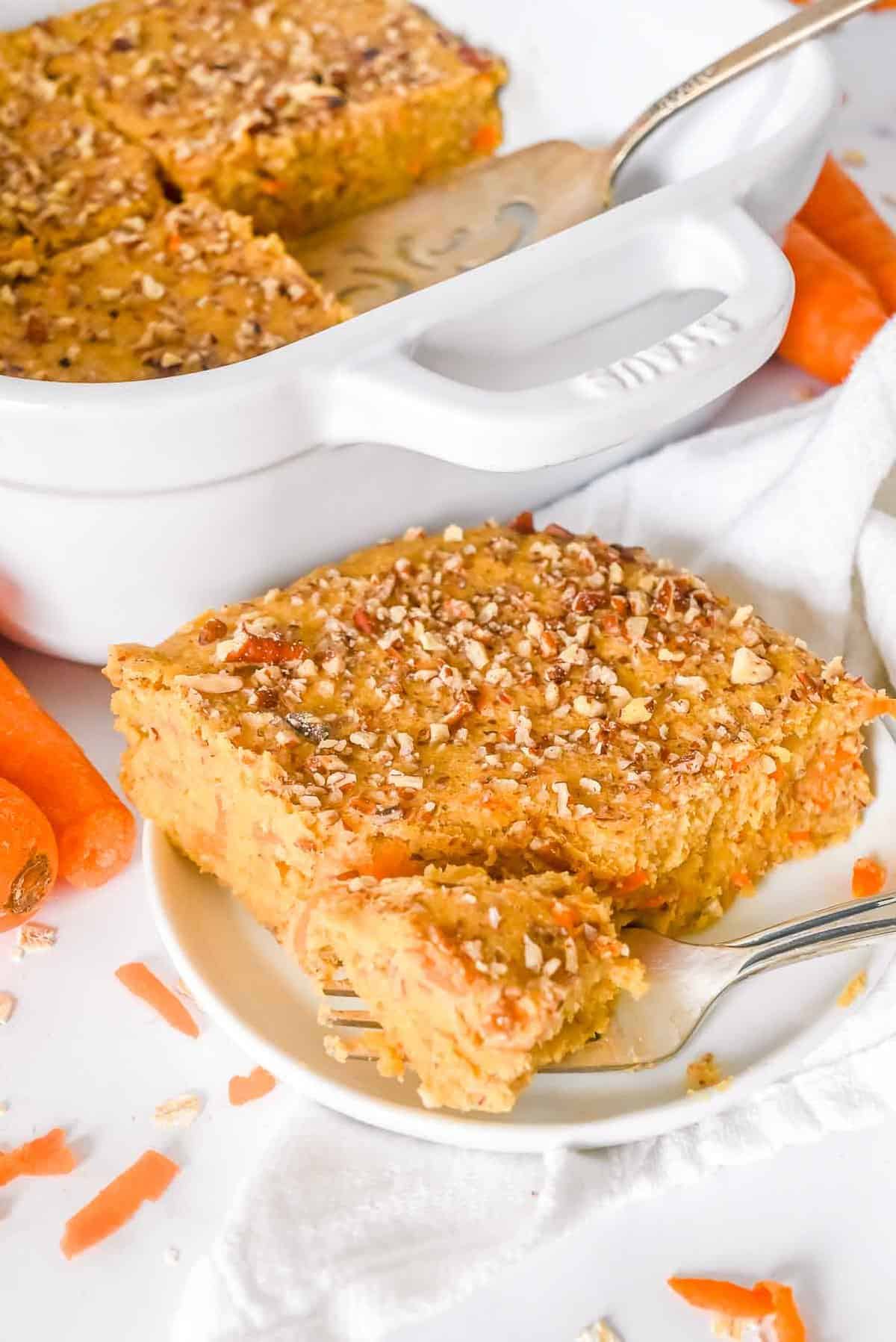 slice of healthy carrot cake baked oats