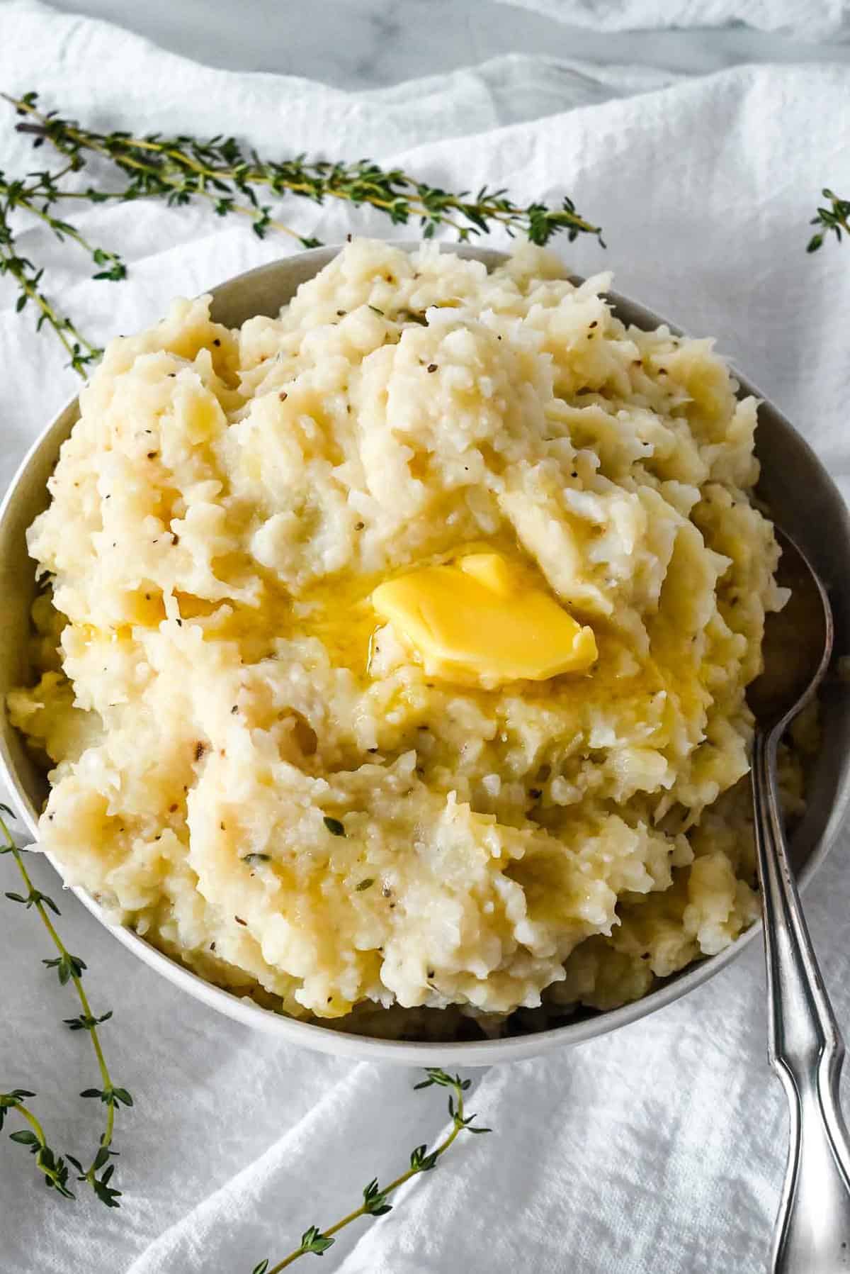 potato cauliflower mash with butter on top