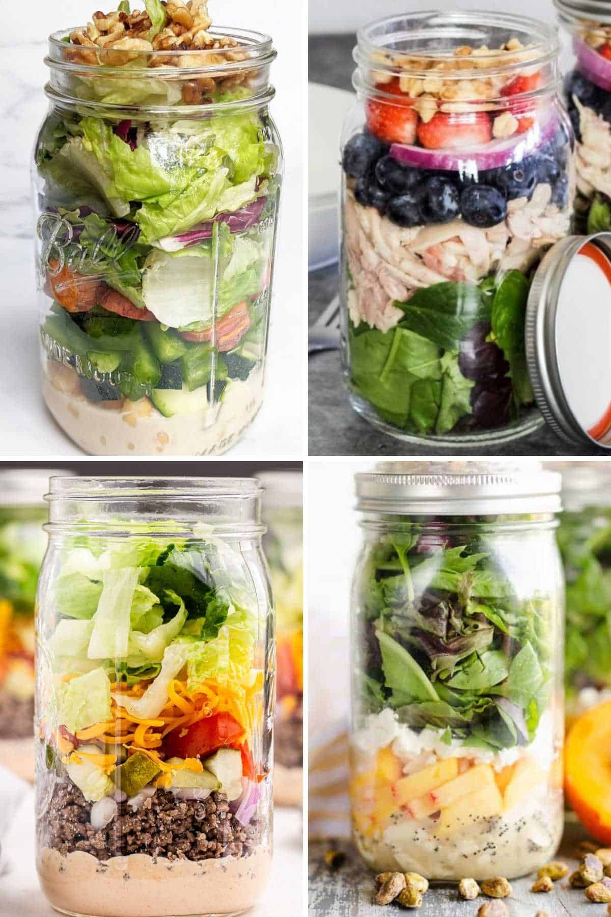 collage of mason jar salads.