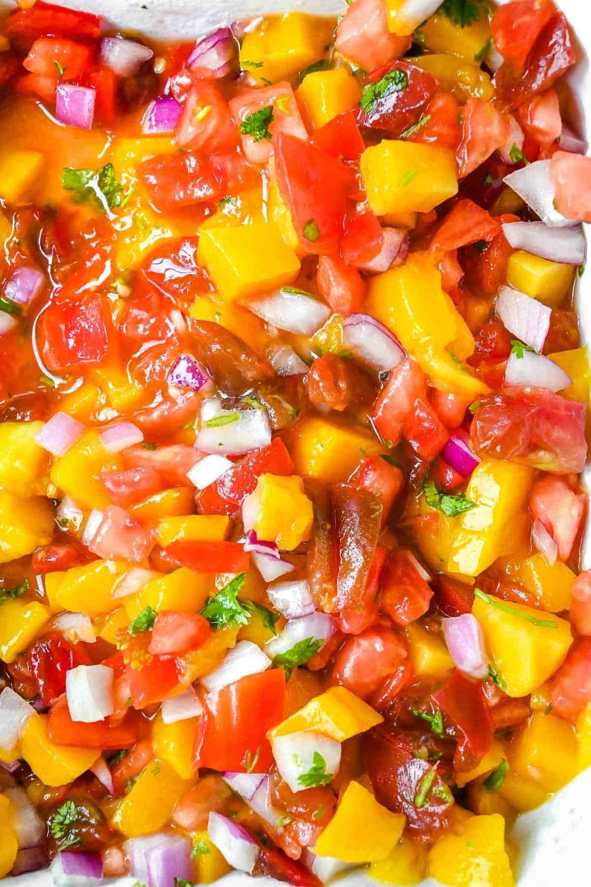 full shot of mango pico de gallo.