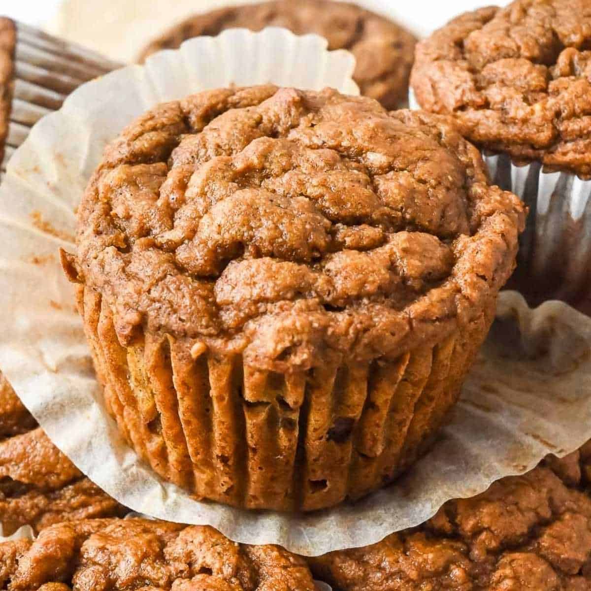 Healthy Pumpkin Banana Muffins (sweetened with banana and maple syrup) 
