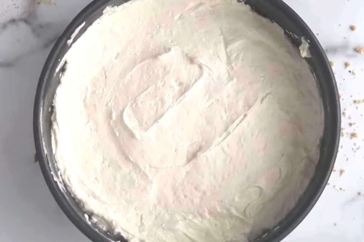 keto cheesecake in a springform pan.