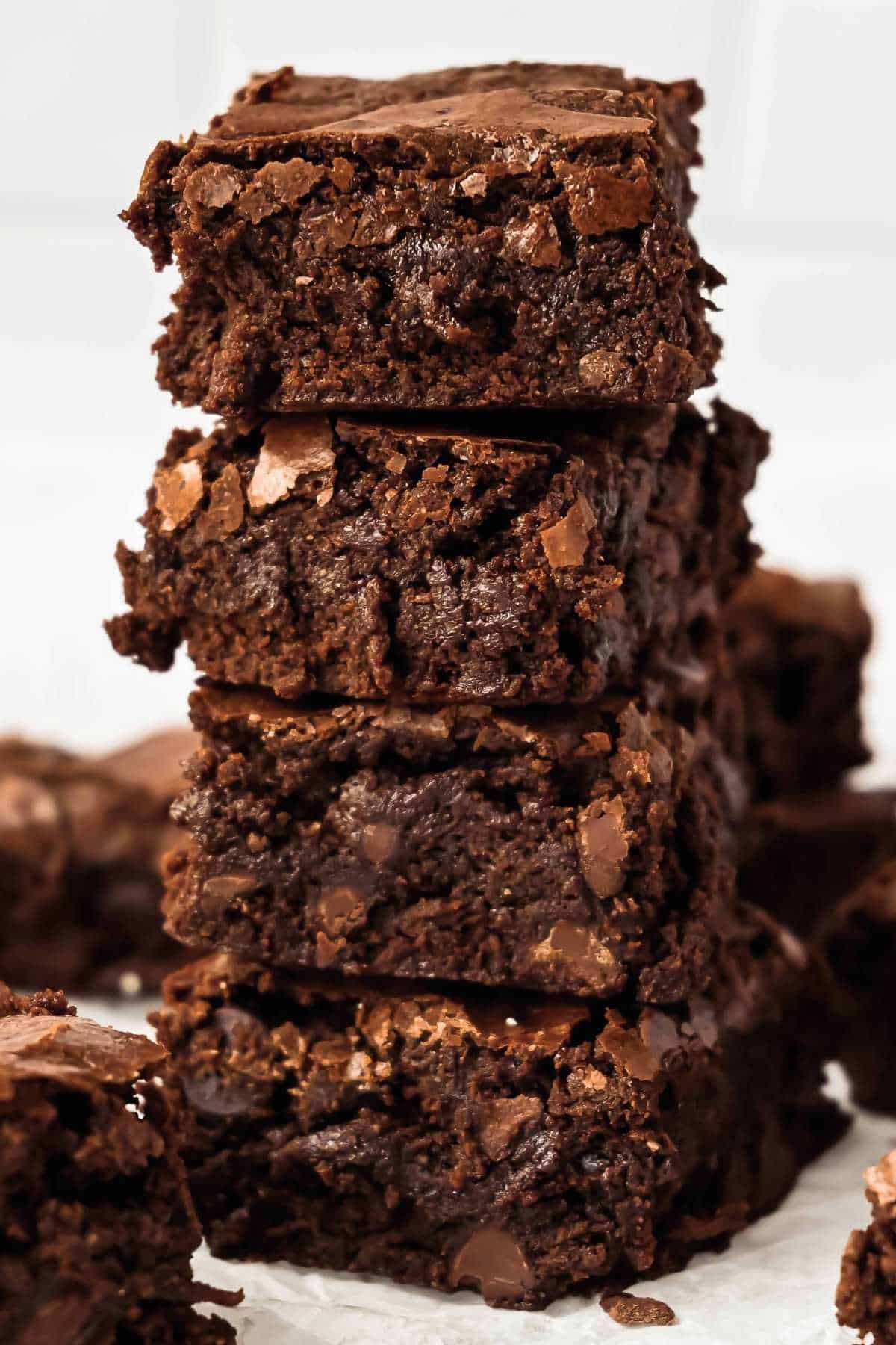 stack of oat flour brownies.