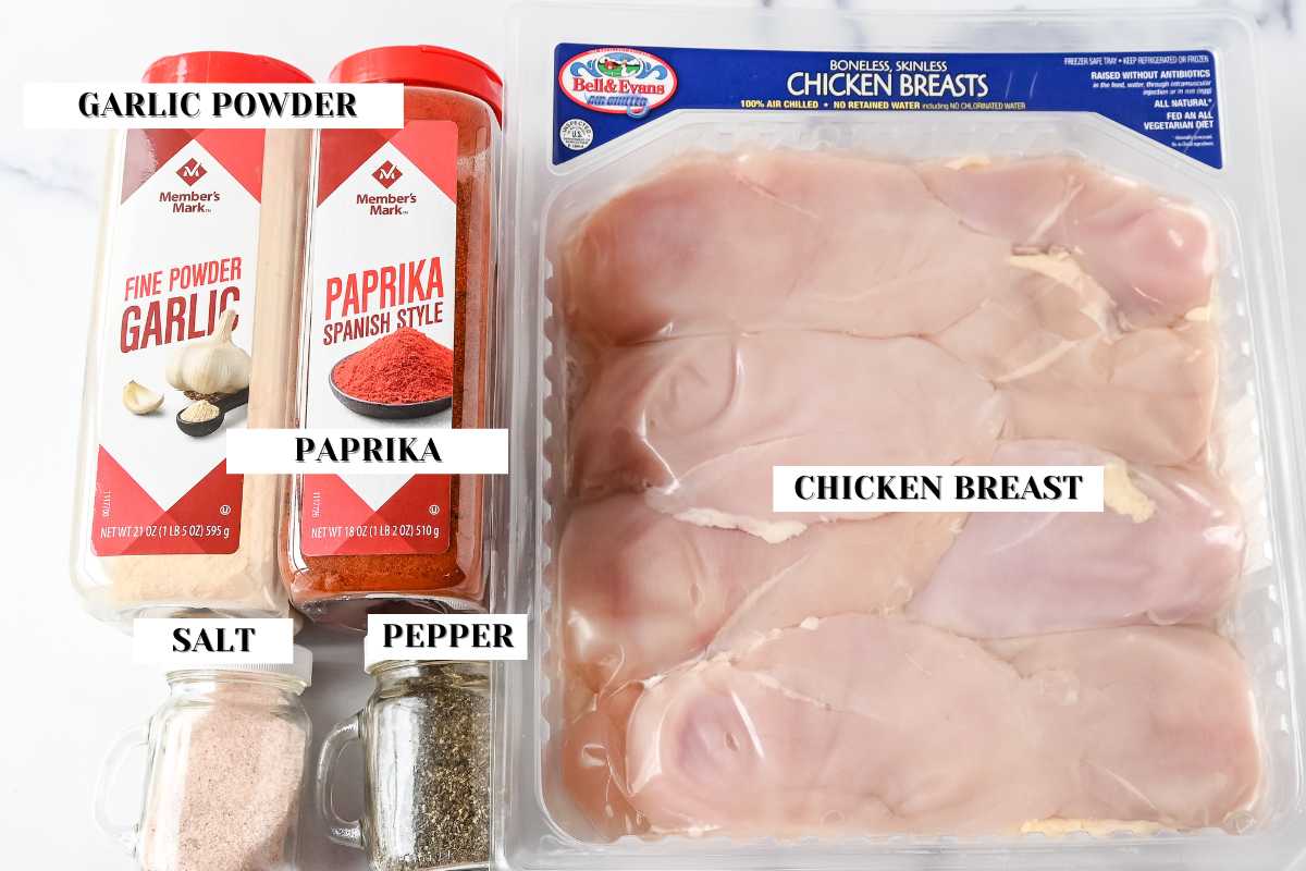 labeled ingredients foe this chicken recipe.