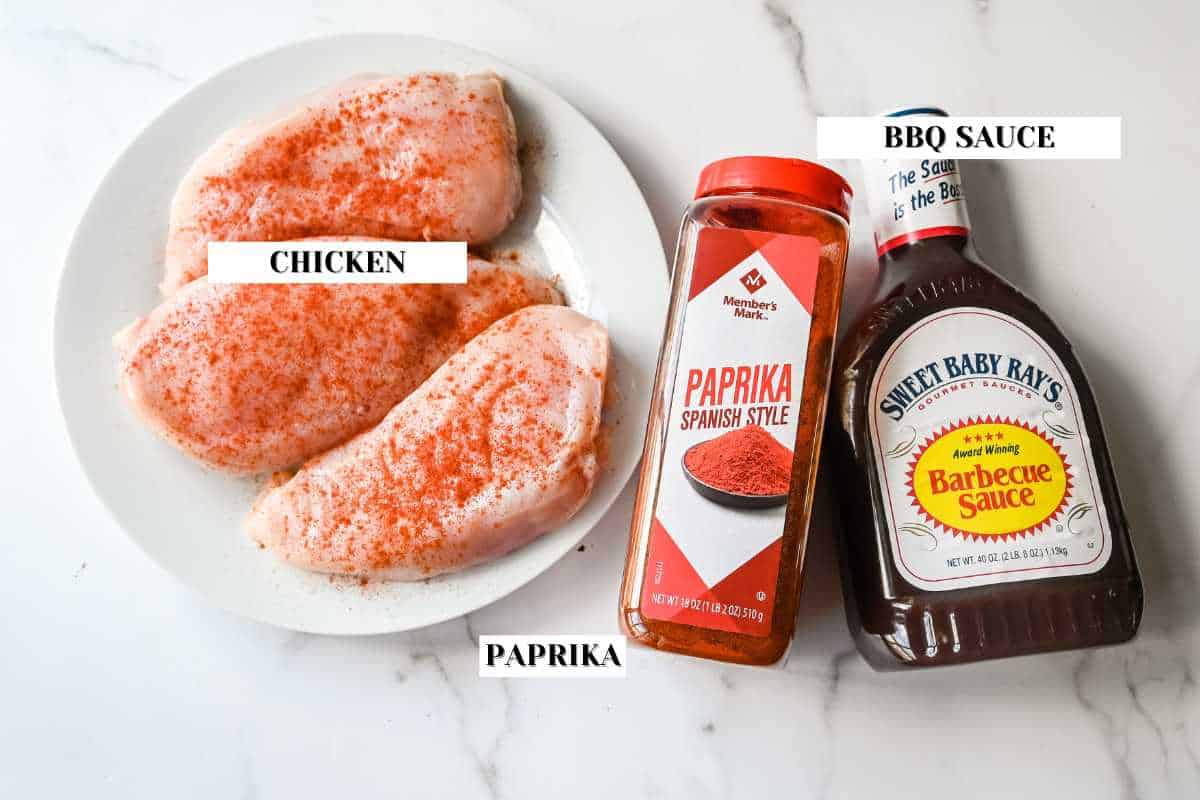 labeled ingredients for this smoked chicken breast recipe.