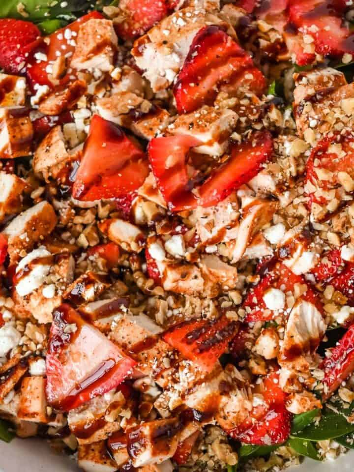 featured image showing close up on strawberry goat cheese salad.