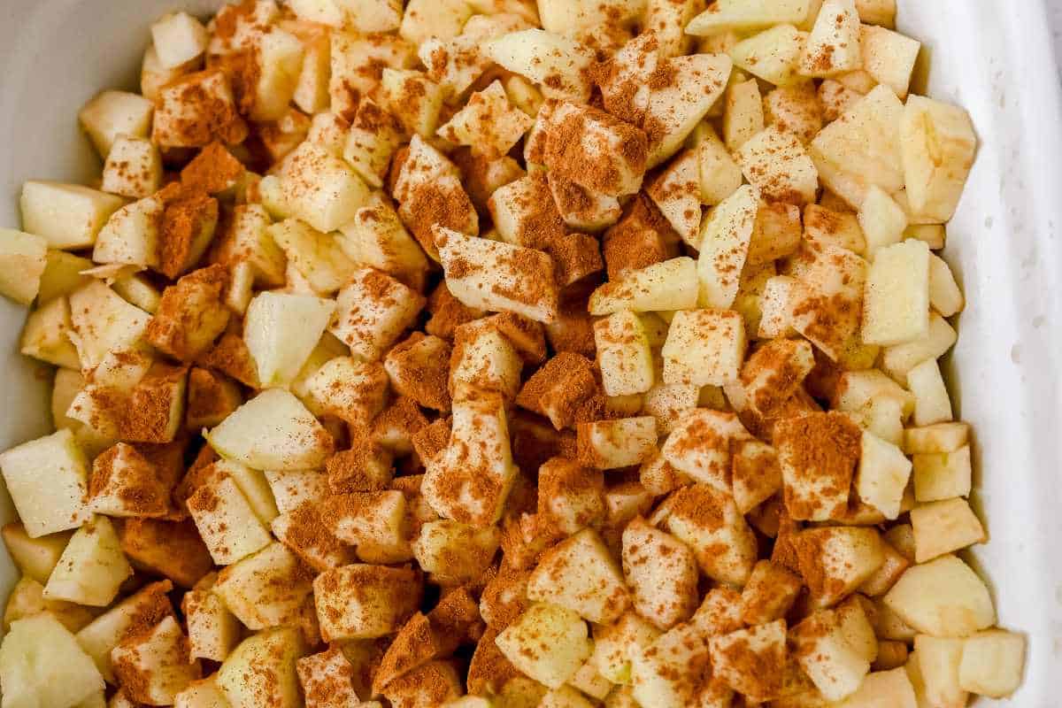 chopped apples with cinnamon.