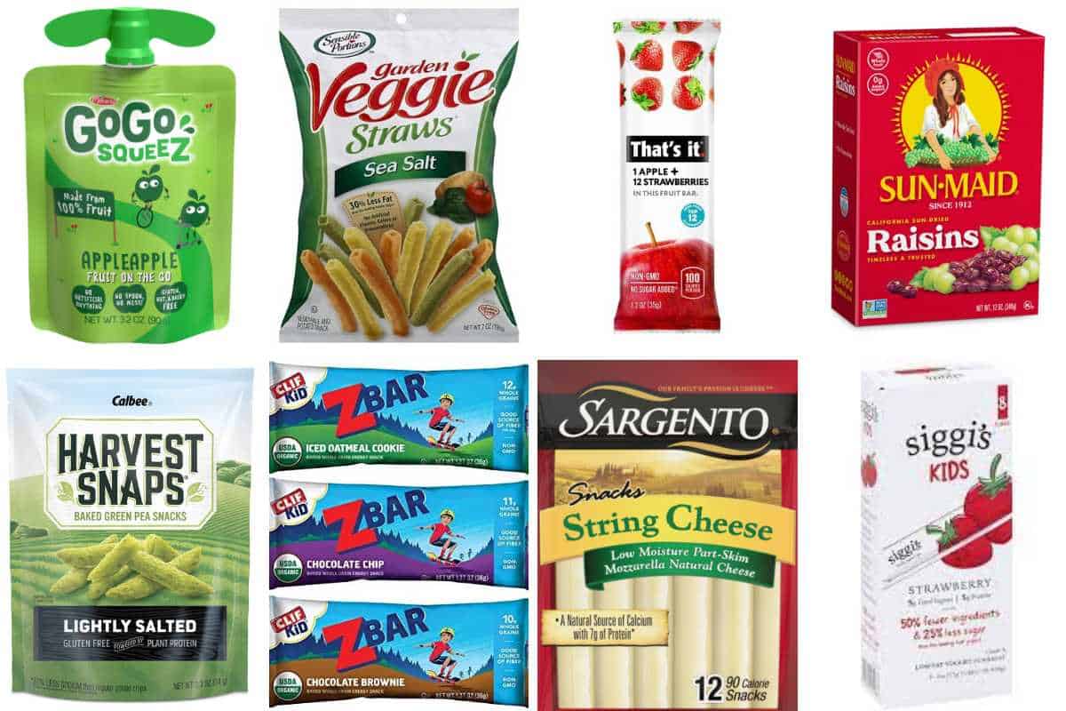 collage of healthy packaged snacks you can purchase.