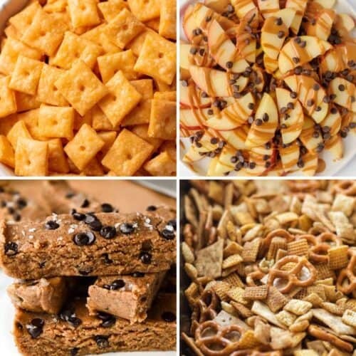 featured image showing a collage of healthy snack ideas for kids.