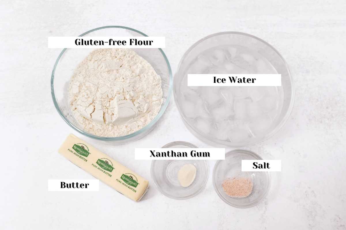 labeled ingredients for this gluten-free pie crust recipe.