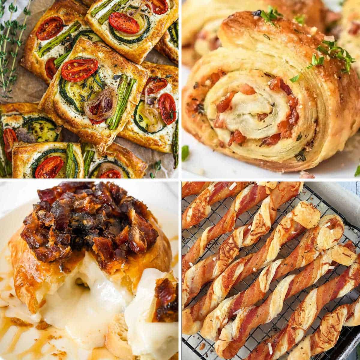 featured collage photo of four puff pastry appetizers.