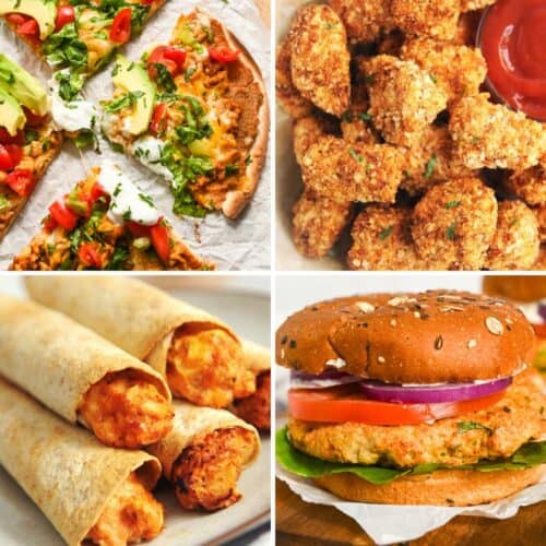 collage photo of kid-friendly air fryer recipes.